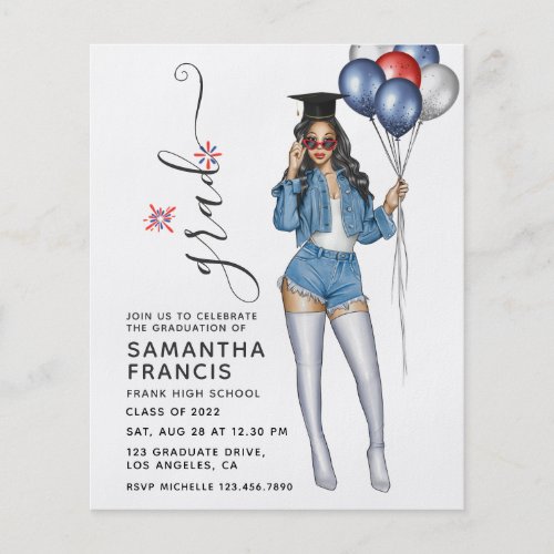 USA Denim themed Girl Graduation Party Invitation Flyer