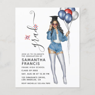 USA Denim themed Girl Graduation Party Invitation Flyer