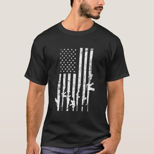 Usa Distressed Flag Guns Pro Gun 2Nd Adt On Back T-Shirt (Front)