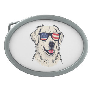 USA Dog Lover - Cool Pup with American Flag Shades Belt Buckle