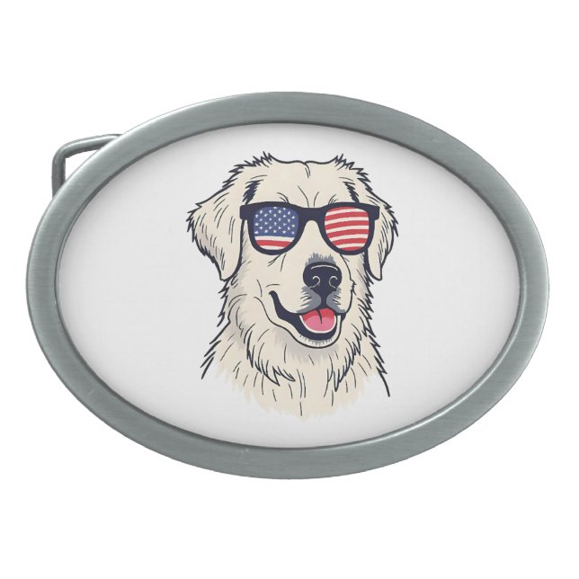 USA Dog Lover - Cool Pup with American Flag Shades Belt Buckle (Front)