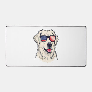 USA Dog Lover - Cool Pup with American Flag Shades Desk Mat