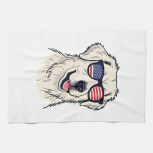 USA Dog Lover - Cool Pup with American Flag Shades Kitchen Towel