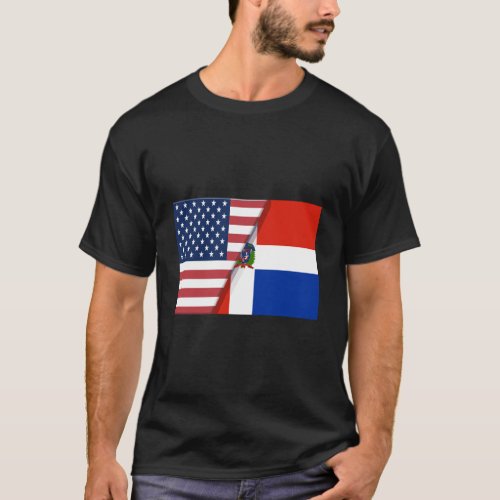 Usa Dominican Republic Flag Dual Citizen Caribbean T_Shirt