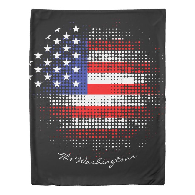 USA Dot Pattern Flag | Family Name Duvet Cover (Front)