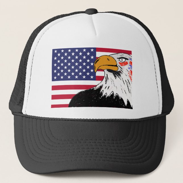 USA Drawing of an Eagle Trucker Hat (Front)