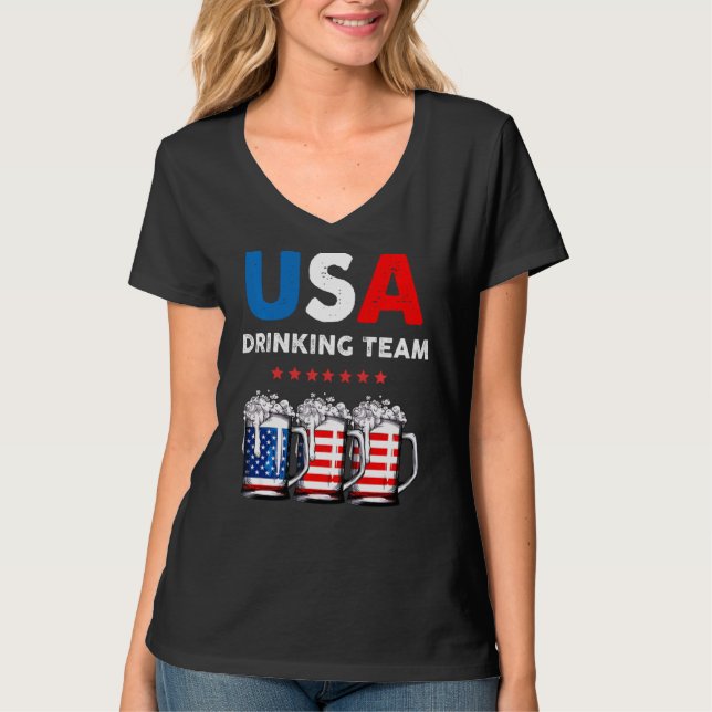 Usa Drinking Team Funny Drinking Beer Lover T-Shirt (Front)