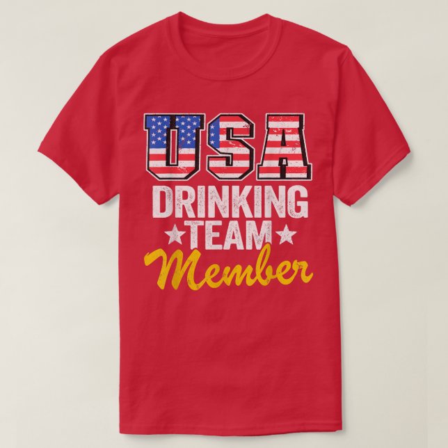USA Drinking Team Member American Flag 4th Of July T-Shirt (Design Front)