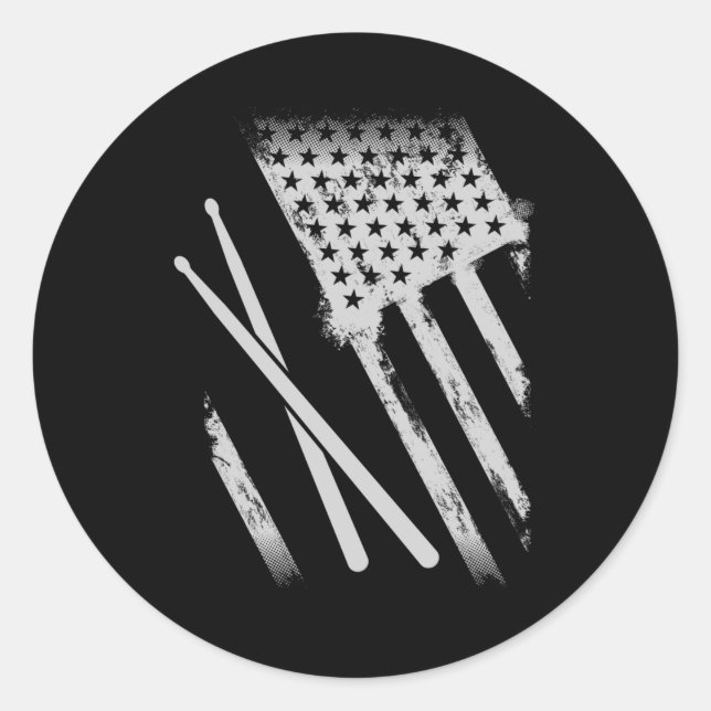 USA Drumsticks American Flag Patriotic Drummer Classic Round Sticker (Front)