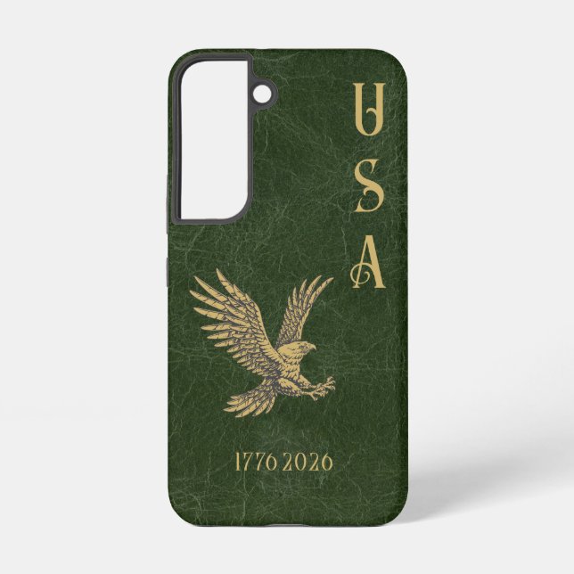 USA Eagle 1775 - 2026 Fax green leather  Samsung Galaxy Case (Back)