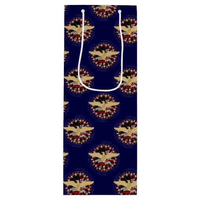 USA Eagle and Flag, Blue-Blue-Wine Gift Bag (Front)