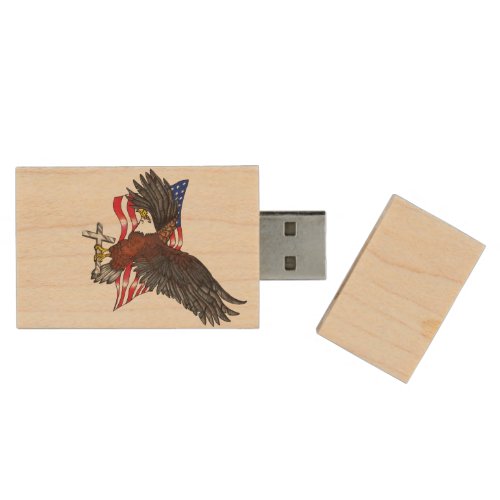 USA Eagle and Flag USB Flash Wood USB Flash Drive