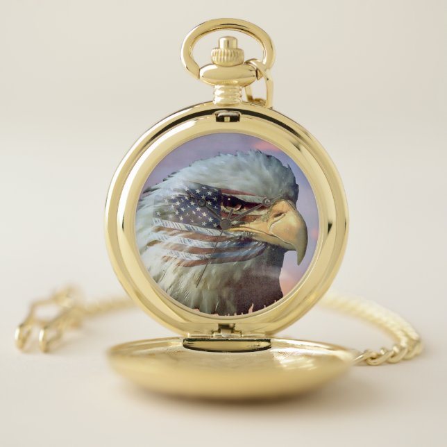 USA Eagle Bird Flag Veteran Pocket Watch (Inside)