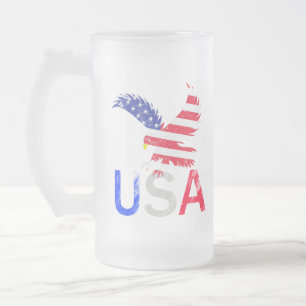USA Eagle Frosted Glass Beer Mug