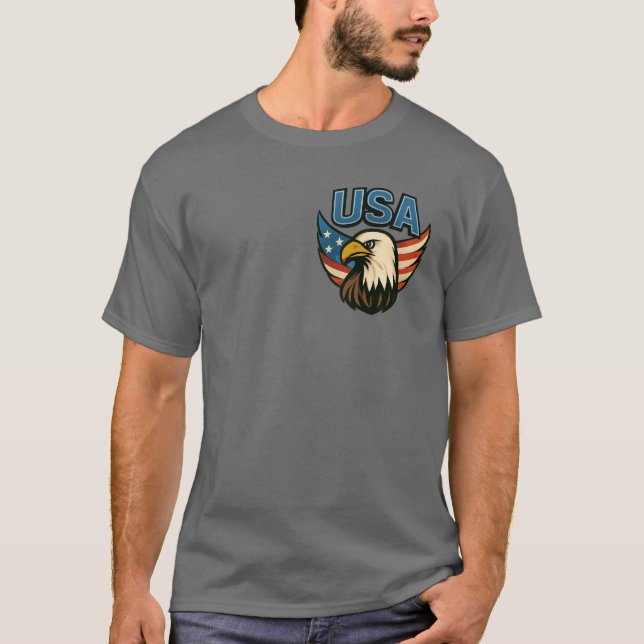 USA Eagle Patriot Emblem - Bold American Flag Desi T-Shirt (Front)
