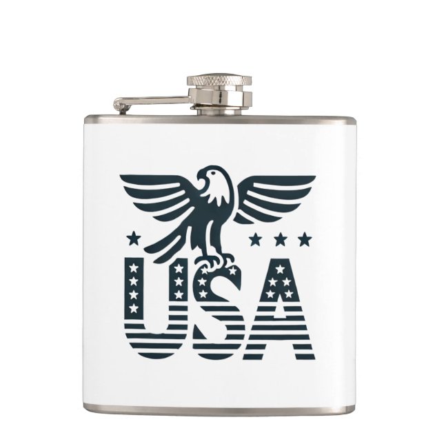 USA Eagle Patriotic Desig -Stars and Stripes Style Flask (Front)