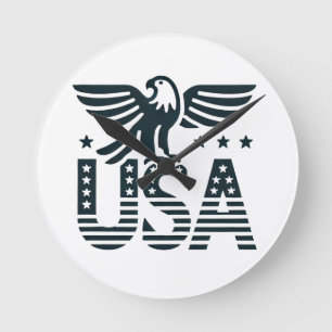 USA Eagle Patriotic Desig -Stars and Stripes Style Round Clock