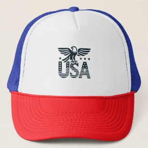 USA Eagle Patriotic Desig -Stars and Stripes Style Trucker Hat