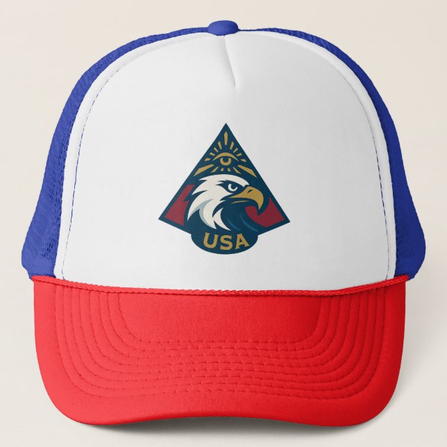 USA Eagle Pyramid Emblem — Eye of Providence Trucker Hat (Front)