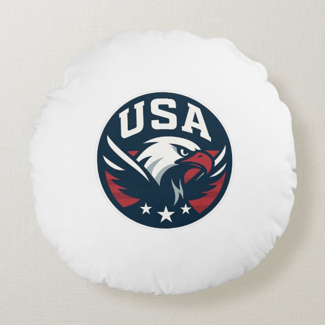 USA Eagle Roundel — Aggressive Sports Emblem Round Pillow (Front)