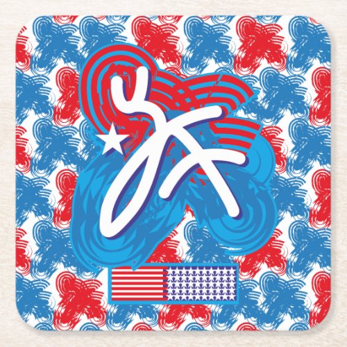 USAEEUU FLAG SIMPLIFIED TEXT BY MASANSER PIXELAT SQUARE PAPER COASTER