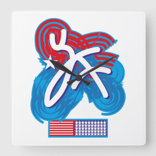 USAEEUU FLAG SIMPLIFIED TEXT BY MASANSER PIXELAT SQUARE WALL CLOCK