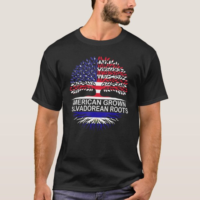 USA & El Salvador Flags American Grown Salvadorean T-Shirt (Front)