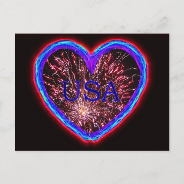 USA Electric Heart Fireworks Design Postcard (Front)