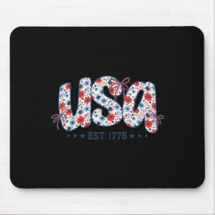 Usa Est 1776 Coquette Bow 4th Of July Usa Floral G Mouse Pad