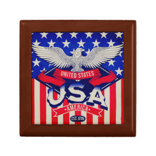 USA Est 1776 Flag Eagle America 4th of July Gift Box