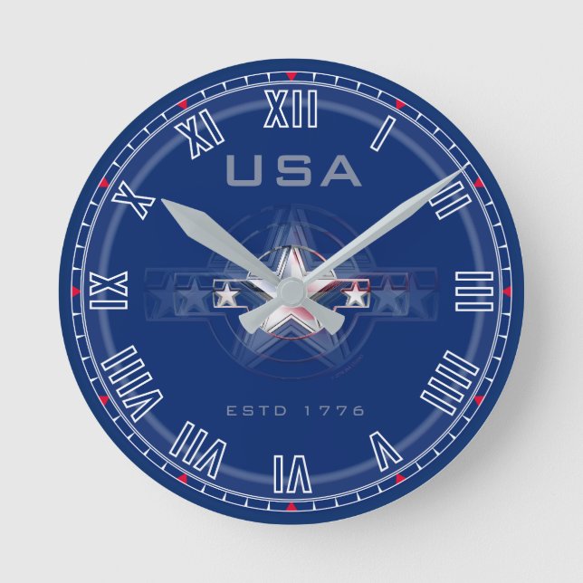 USA Estd. 1776 Roman Nos. (Blue) Round Clock (Front)