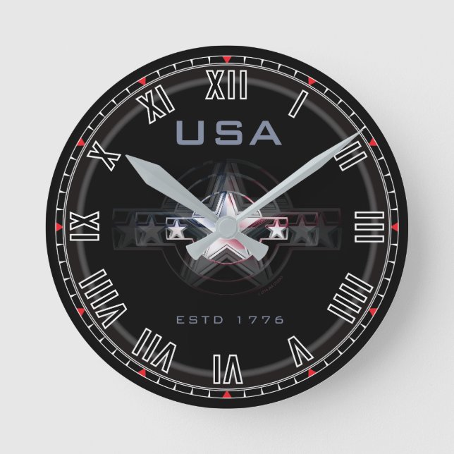 USA Estd. 1776 Roman Nos. Round Clock (Front)
