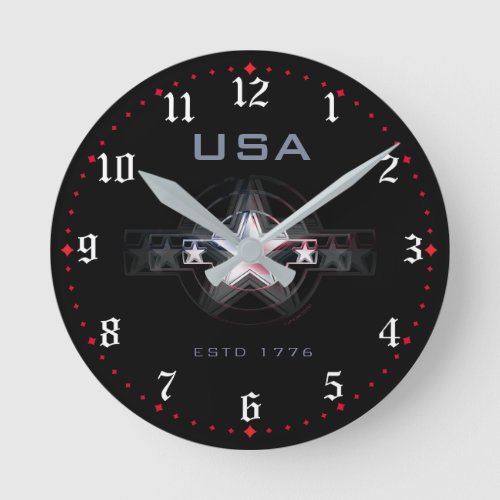 USA Estd 1776 Round Clock