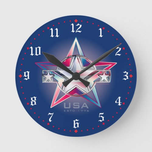 USA Estd 1776 Star Round Clock