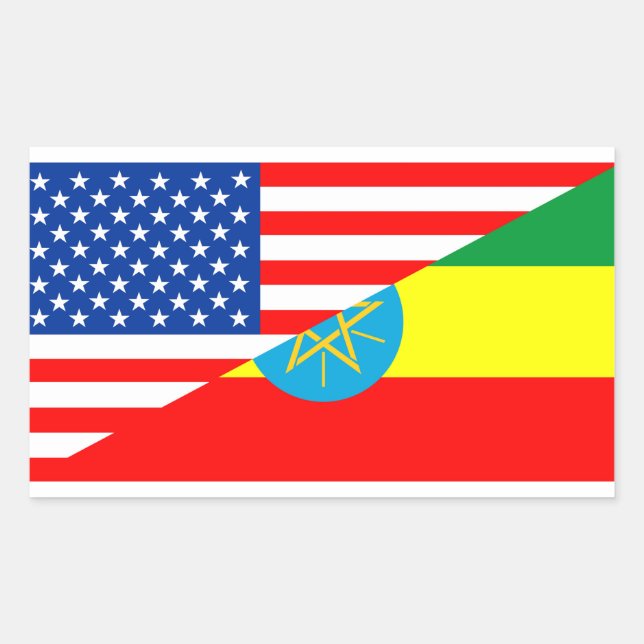 usa ethiopia country half flag america symbol rectangular sticker (Front)