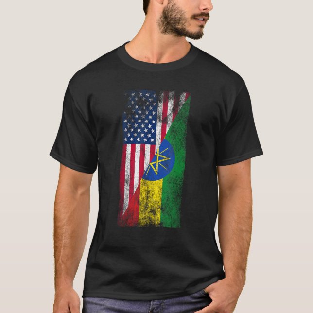 USA Ethiopia Flags United States of America Ethiop T-Shirt (Front)