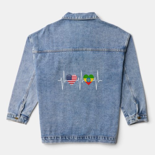 Usa Ethiopia   Heartbeat America Ethiopian Flag He Denim Jacket