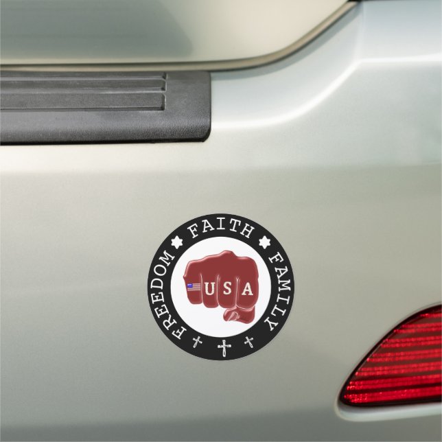 USA Faith Family Freedom Fist Pound US Flag Car Magnet (In Situ)