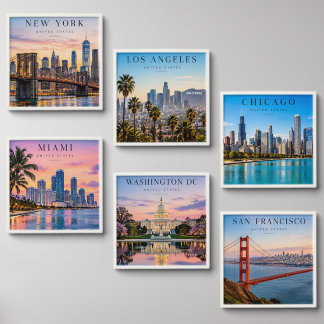 USA Famous Cities Wall Art Tiles – Set of 6