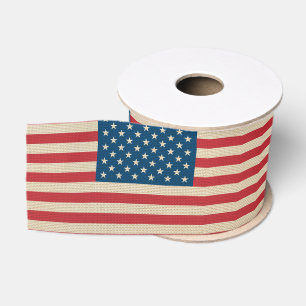 USA faux burlap flag Grosgrain Ribbon