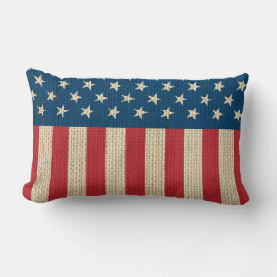 USA faux burlap flag Lumbar Pillow
