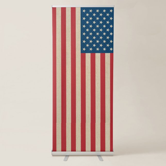 USA faux burlap flag Retractable Banner (Front)