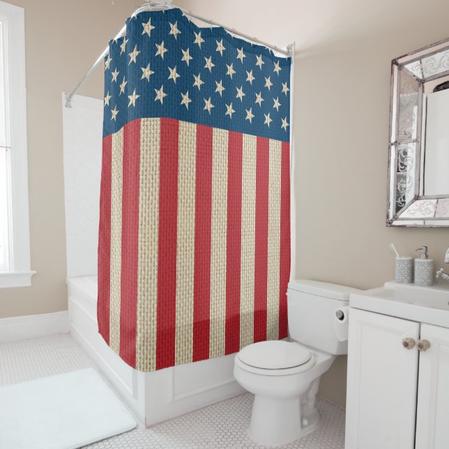 USA faux burlap flag Shower Curtain (In Situ)