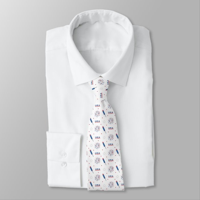 USA Fireworks and Firecrackers  Neck Tie (Tied)
