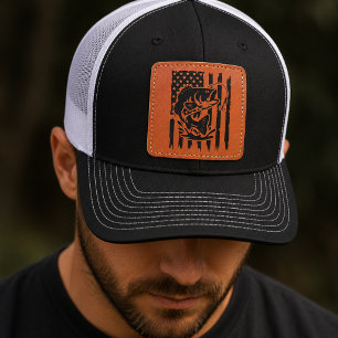 USA Fish Nature Inspired Wildlife American Flag Leather Patch Hat