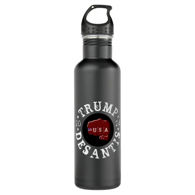USA Fist Tattoo Trump DeSantis 2024 Stainless Steel Water Bottle (Front)