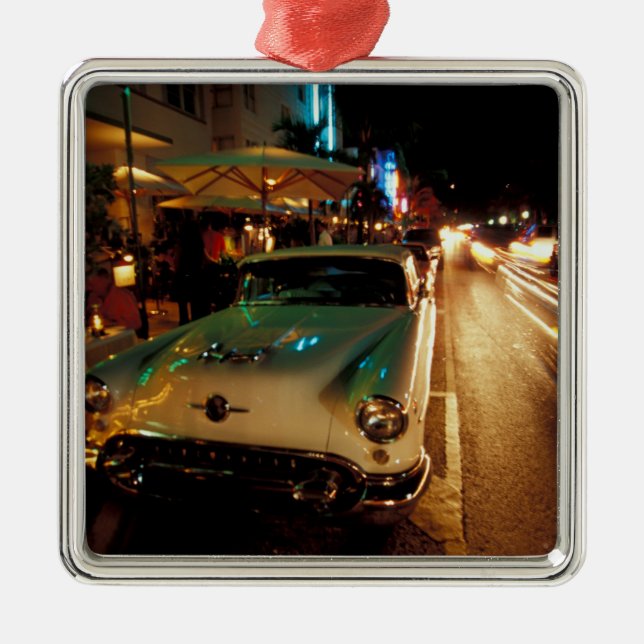 USA, FL, Miami, South Beach at night. 2 Metal Ornament (Front)