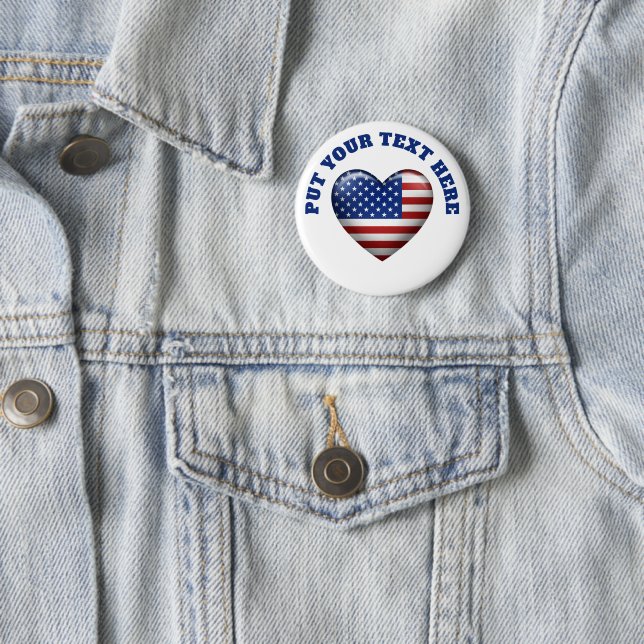USA Flag | 3D Heart Icon | Emblem Brooch Button (In Situ)