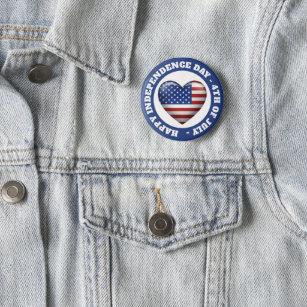 USA Flag   3D Heart Icon   Emblem Brooch Button