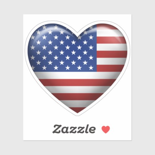 USA Flag  3D Heart Icon Sticker